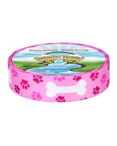 1 1/2 Inch Pink Oh My Dog Polyester Webbing