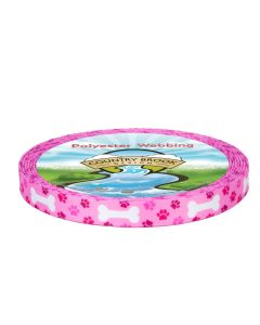 5/8 Inch Pink Oh My Dog Polyester Webbing