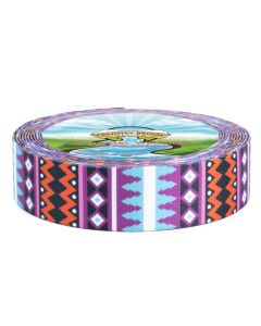 Purple hues complemented by rich blacks, pure whites, deep oranges, and ice blues in a geometric pattern