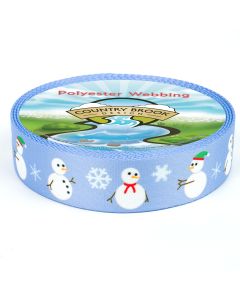 The pattern features a winter snowman theme on a light blue/purple background.