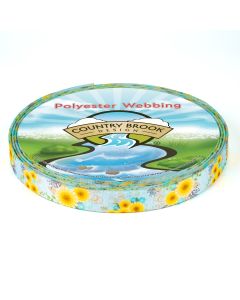 Blue background with Yellow Flowers on a roll of webbing