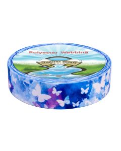 A roll of webbing with Light colored Butterflies against a water colored background