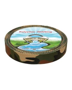 Roll of webbing with browns and green colors in a camouflage design 