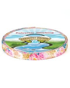 5/8 Inch Watercolor Peonies Polyester Webbing