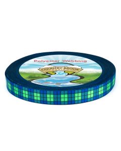 The design is a tartan-style plaid. Colors include Bright lime green squares, Sky blue squares, and Deep navy blue accents and squares.