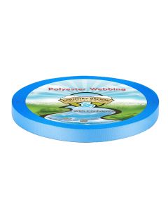 A roll of vibrant blue polyester lite tape webbing 
