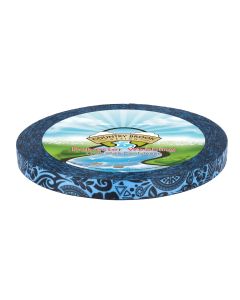 Blue webbing with black tattoo artwork 