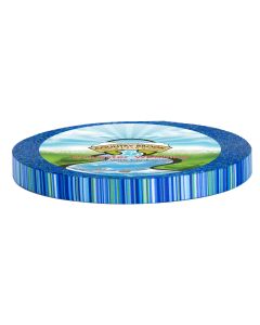 Serape styled polyester webbing made of blues and green