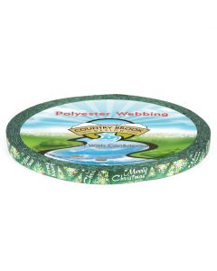 polyester webbing repeating &ldquo;Merry Christmas&rdquo; text in elegant white script, multicolored snowflakes in hues of yellow, blue, white, and red