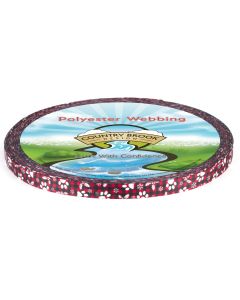 The polyester webbing features a red-and-black buffalo plaid pattern accented with white paw prints.