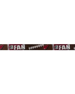 Polyester webbing with footballs and #1 fan printed on it with crimson accents
