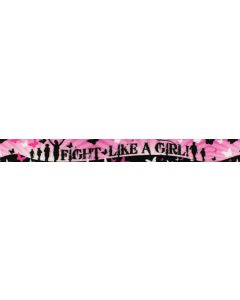 A pink gradient background with darker and lighter tones creates a soft, brushed or airbrushed effect. Butterflies in black, white, and shades of pink are scattered throughout, adding motion and contrast. Centered text reads &ldquo;FIGHT LIKE A GIRL!&rdquo; in a roug