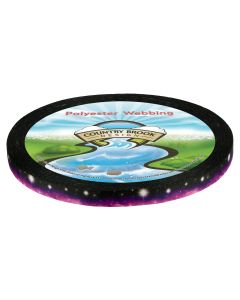 A roll of polyester webbing with a space sky fading from black to purple with stars printed on it
