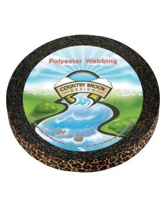 Brown polyester webbing with leopard spots scattered along it