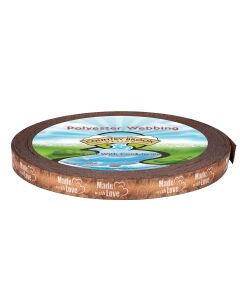 Polyester webbing featuring a wood grain background with repeating "Made with Love" text and paw print heart accents.