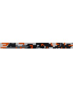Military style camo with orange, greys and black in a pixilated style