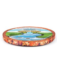 Hunter style camo in orange printed onto a roll of polyester webbing