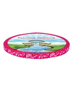 A roll of polyester webbing with cartoon bones in different shades of pink giving a camouflage look