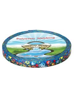 Potpourri designs on blue lightweight polyester webbing