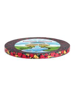 Poinsettias, bells, stars, and holly printed onto black polyester webbing