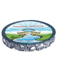 A roll of polyester webbing with a cluster of skulls printed onto it