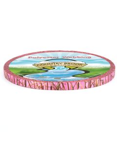The webbing features a pink background overlaid with brown and tan reed/grass silhouettes, creating a pink camo or marsh-grass pattern. The vertical grass elements give it a natural, outdoorsy look with a bold color twist.