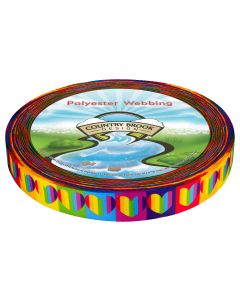Bright rainbow spectrum with bold, saturated hues with repeating heart shapes filled with vertical rainbow stripes