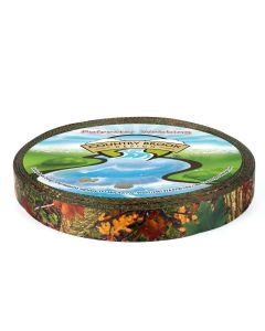 The webbing features a full-color camouflage pattern, likely designed to resemble a forest floor or autumn woods—rich with earthy browns, greens, and hints of orange.
