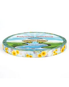 polyester webbing features a cheerful, nature-inspired sunflower pattern. Bright golden blooms set against soft, airy colors give the webbing a warm and uplifting aesthetic.