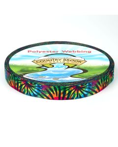 The design is a vibrant tie-dye burst pattern, featuring radial streaks that resemble classic tie-dye spirals or sunbursts.
