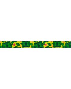 Yellow polyester webbing with turles and stars printed onto it