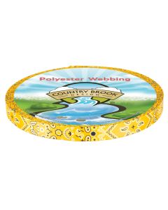Yellow polyester webbing with a bandana pattern printed onto it