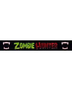 Black polyester webbing with "Zombie Hunter" and wolf teeth on each side printed onto it