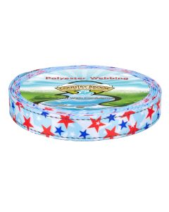 Polyester webbing featuring a light blue background with scattered red and blue patriotic stars
