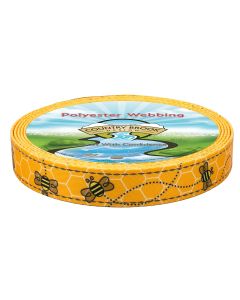 Yellow webbing with bumblebee's flying around with reflective on both sides