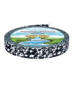 Polyester webbing featuring a classic black and white cow print pattern