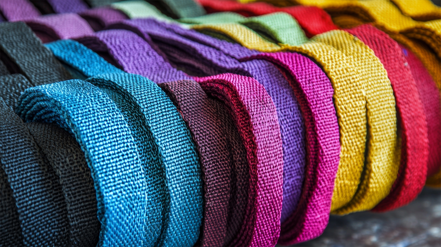 Assortment of different colored nylon webbings