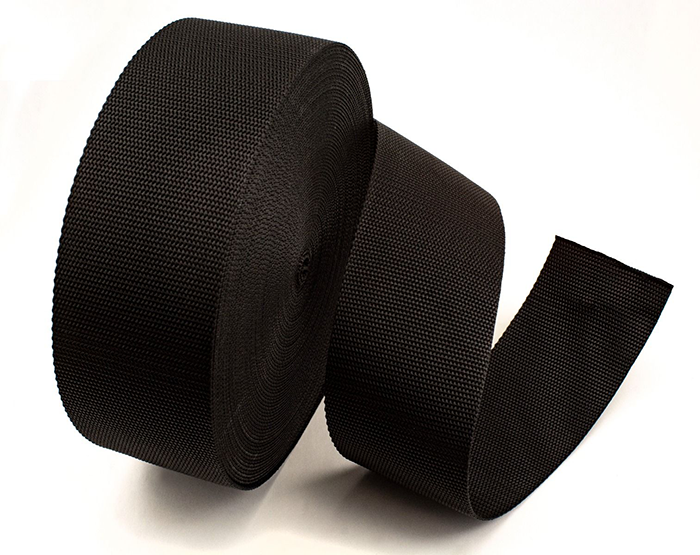 Roll of black polypropylene webbing