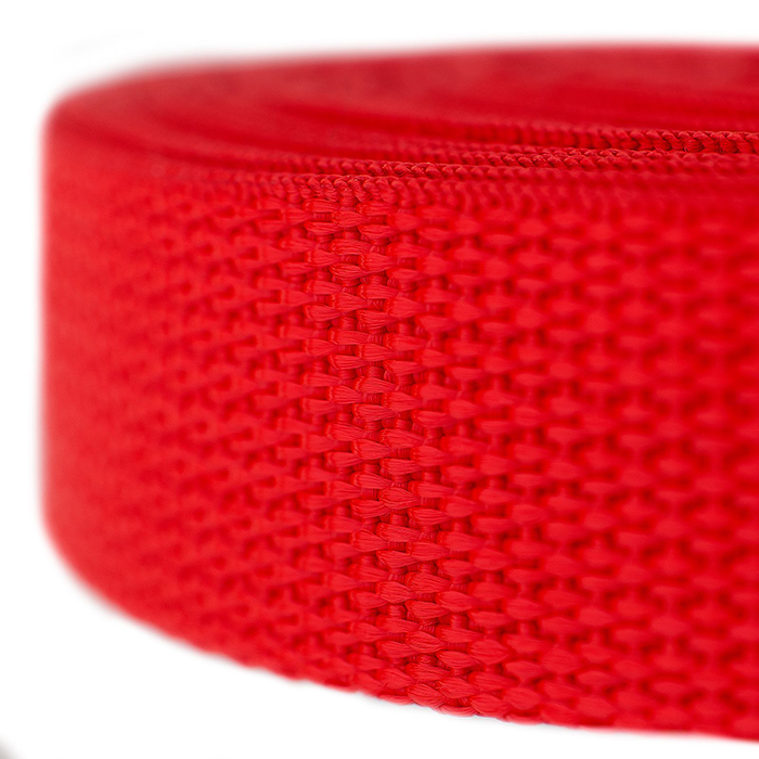 Close up of red polypropylene webbing