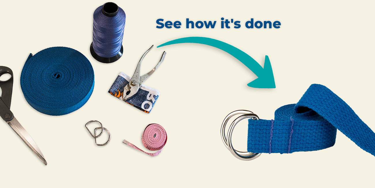 Materials and tools for crafting a cotton webbing belt blog button