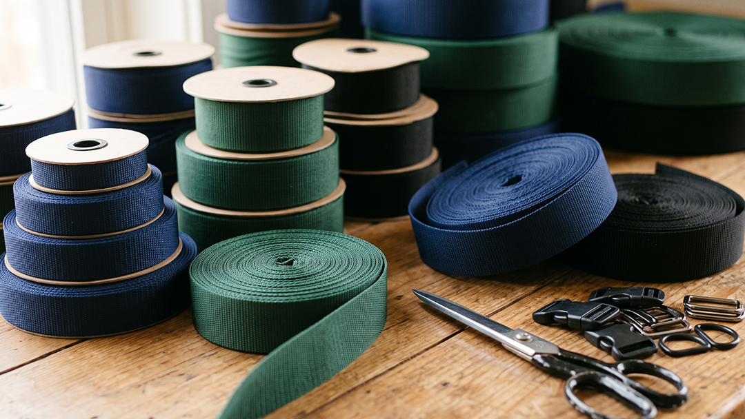 Assortment of different colored webbing and webbing material