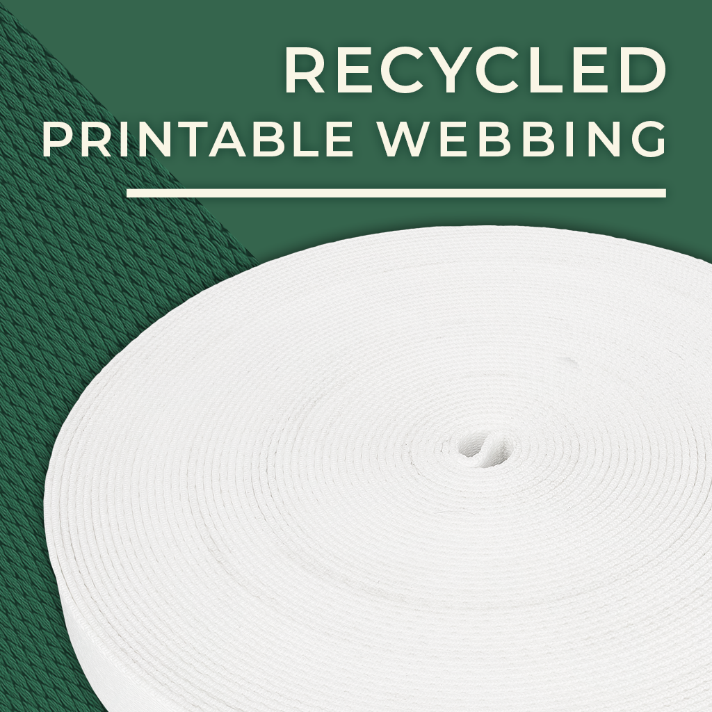 Recycled printable webbing product button