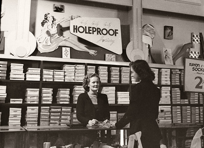 1940s store front selling women's hosiery
