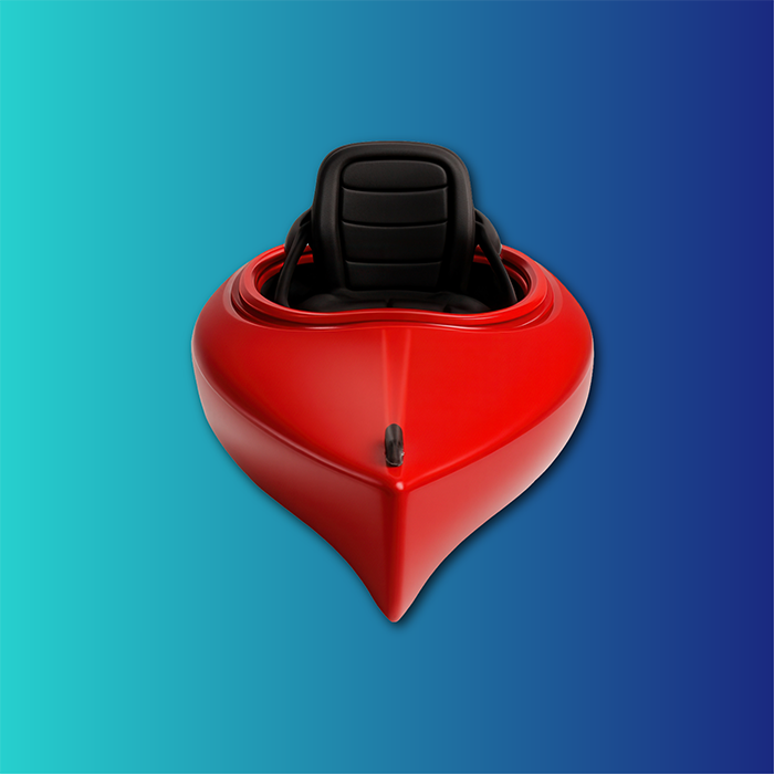 Red kayak with a black nylon seat
