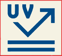 Icon demonstrating UV rays bouncing off of a surface.